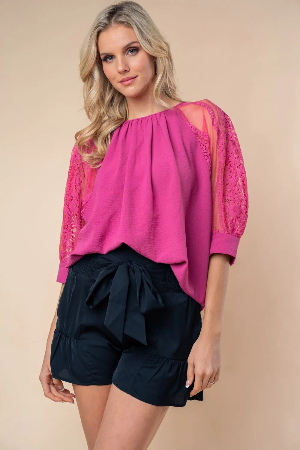 White Birch Round Neck Lace Half Sleeve Blouse - Premium Women / Jeans & Denim from Trendsi - Just $44.94! Shop now at Handbags Specialist Headquarter