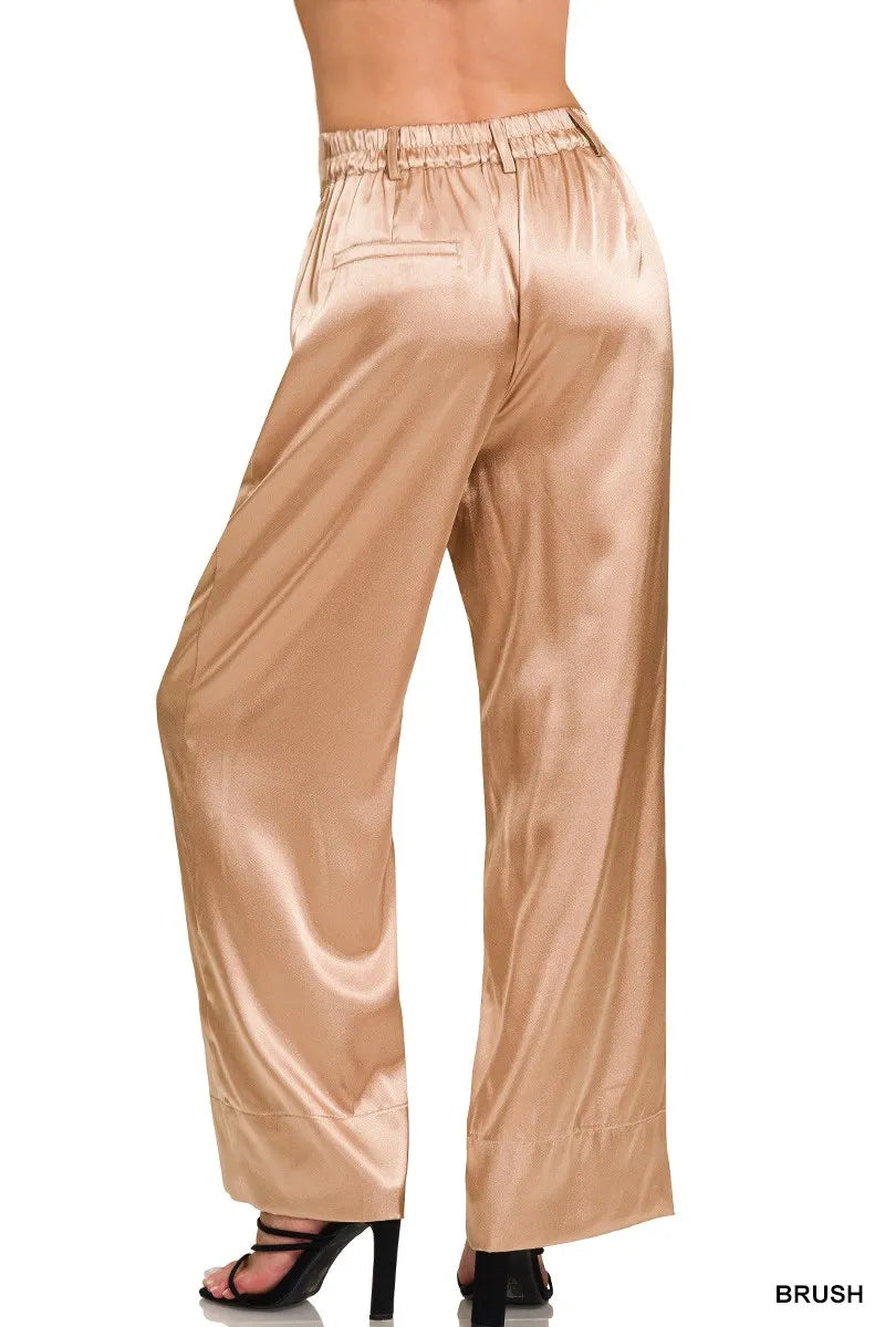Zenana Wide-Leg Satin Pants - Premium Women Pants from Trendsi - Just $26.99! Shop now at Handbags Specialist Headquarter