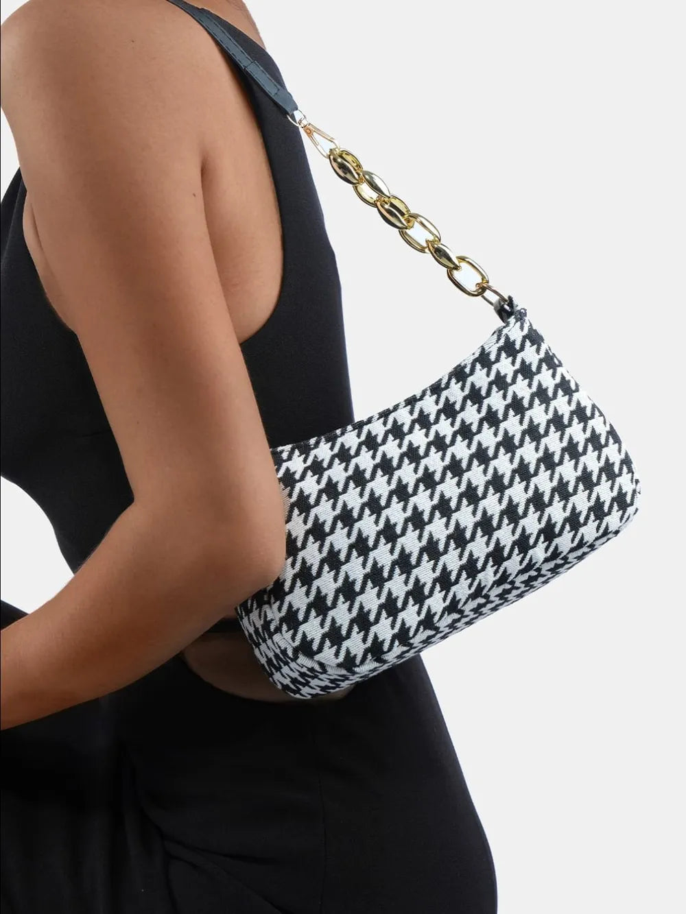 Houndstooth Polyester Handbag - Premium handbags from Trendsi - Just $14.99! Shop now at Handbags Specialist Headquarter