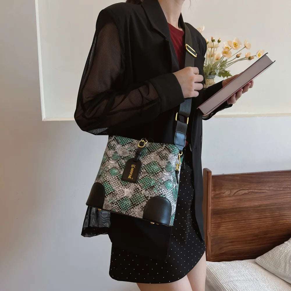 PU Leather Snakeskin Print Crossbody Bag - Premium Crossbody Bag from Trendsi - Just $37.99! Shop now at Handbags Specialist Headquarter