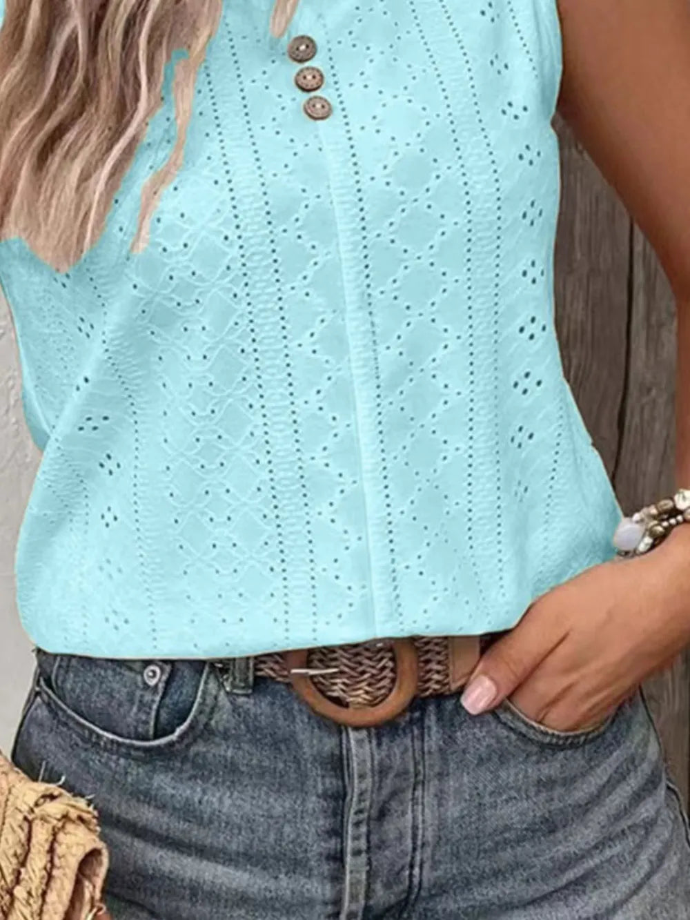 Full Size Eyelet V-Neck Tank Plus Size - Premium Dresses from Trendsi - Just $22.99! Shop now at Handbags Specialist Headquarter