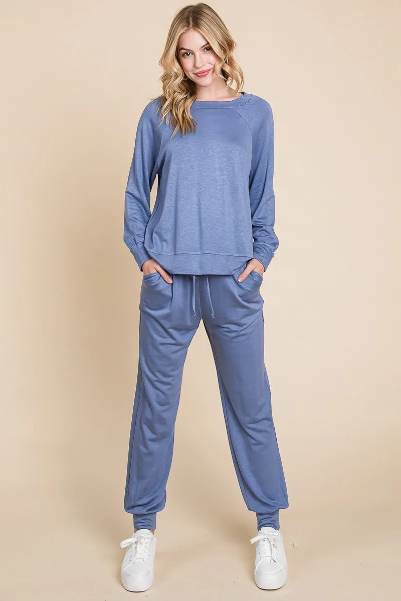 Super Lady Round Neck Raglan Sleeve Top and Pants Lounge Set - Premium Sleepwear from Trendsi - Just $41.99! Shop now at Handbags Specialist Headquarter