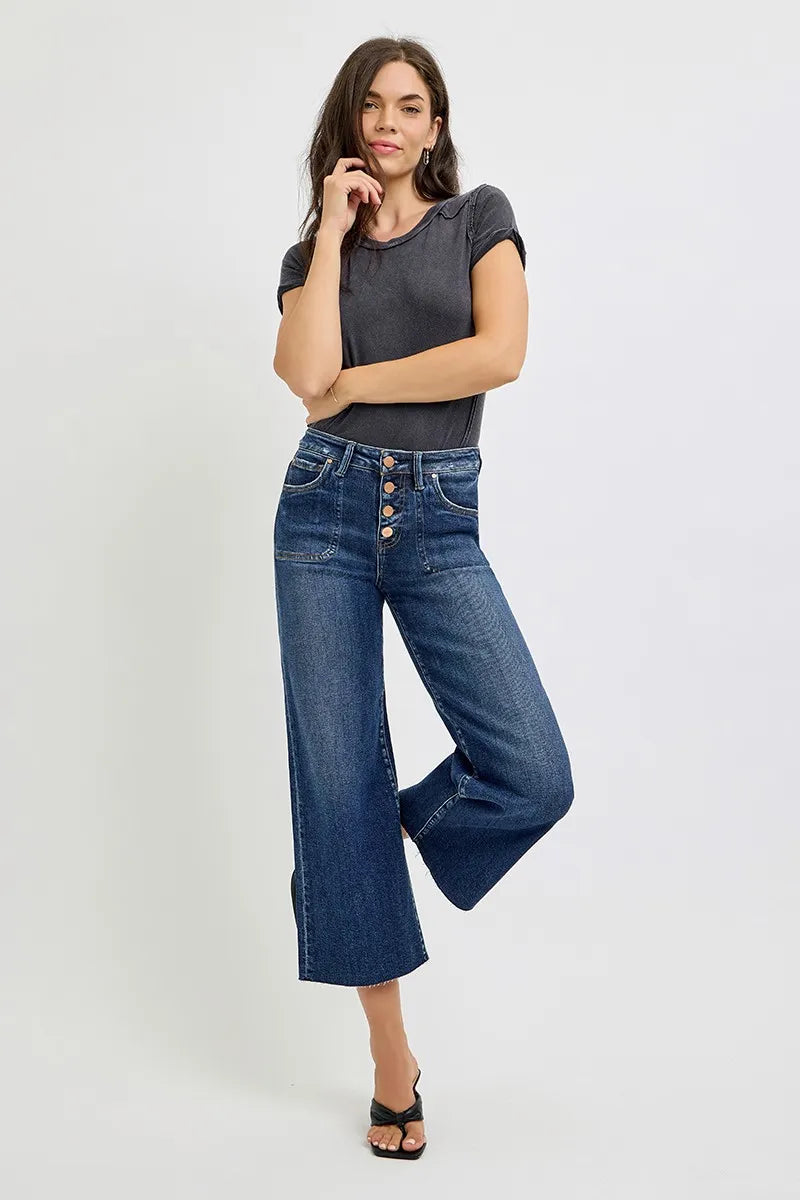 RISEN Full Size High Rise Crop Wide Button Up Jeans Plus Size - Premium Women / Jeans & Denim from Trendsi - Just $66.99! Shop now at Handbags Specialist Headquarter