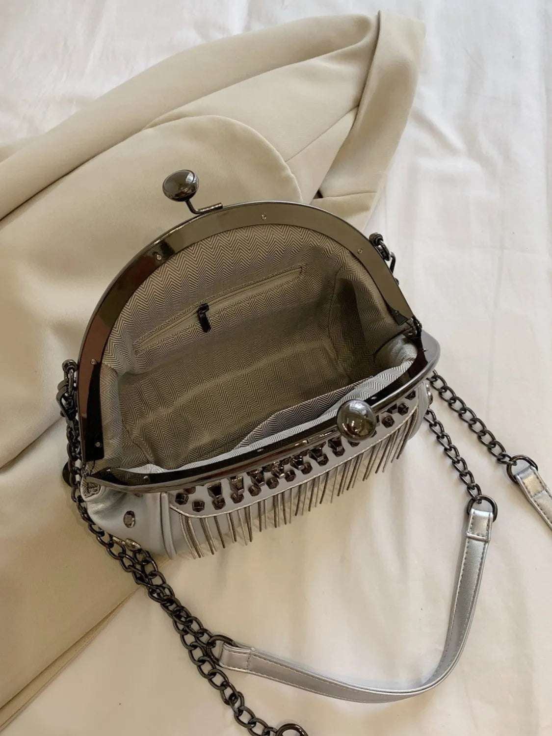 Studded Fringe Crossbody Bag - Premium Crossbody Bag from Trendsi - Just $41.99! Shop now at Handbags Specialist Headquarter