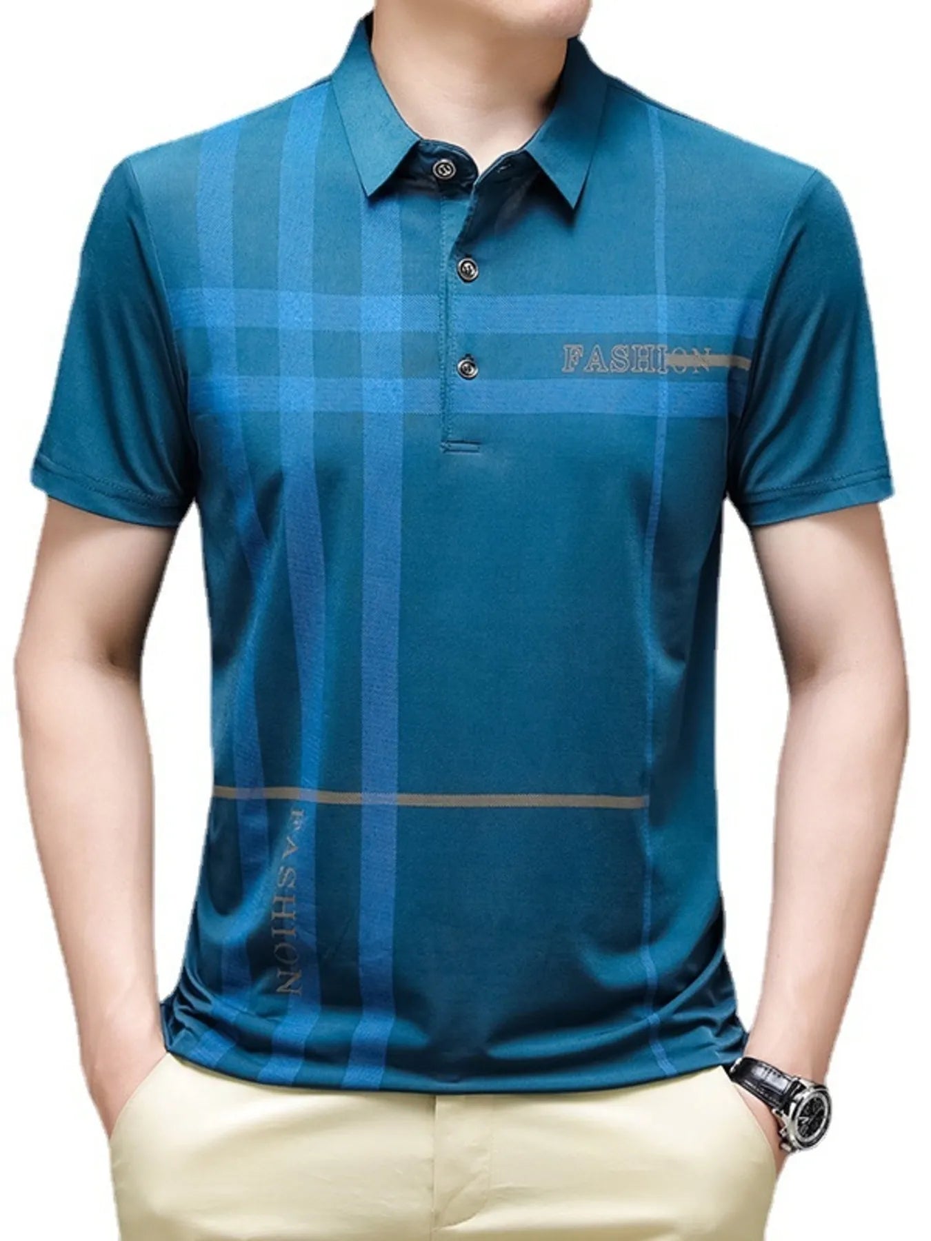 Men's Plus Size Plaid Pattern Short Sleeve Polo Shirt - Premium Men's Polo shirt from Trendsi - Just $28.99! Shop now at Handbags Specialist Headquarter