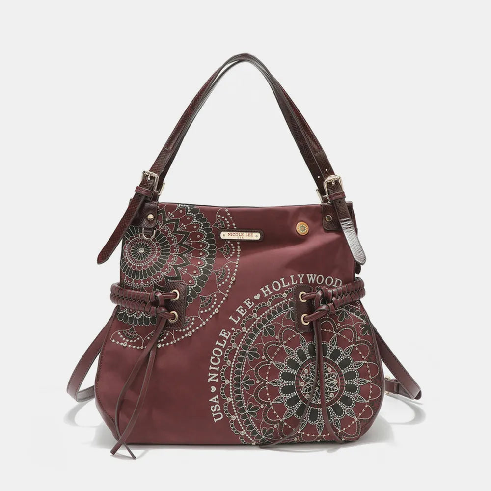 Nicole Lee USA Side Braided Tassel Inlaid Rhinestone Embroidery Hobo Bag - Premium Tote Bag from Trendsi - Just $70.99! Shop now at Handbags Specialist Headquarter
