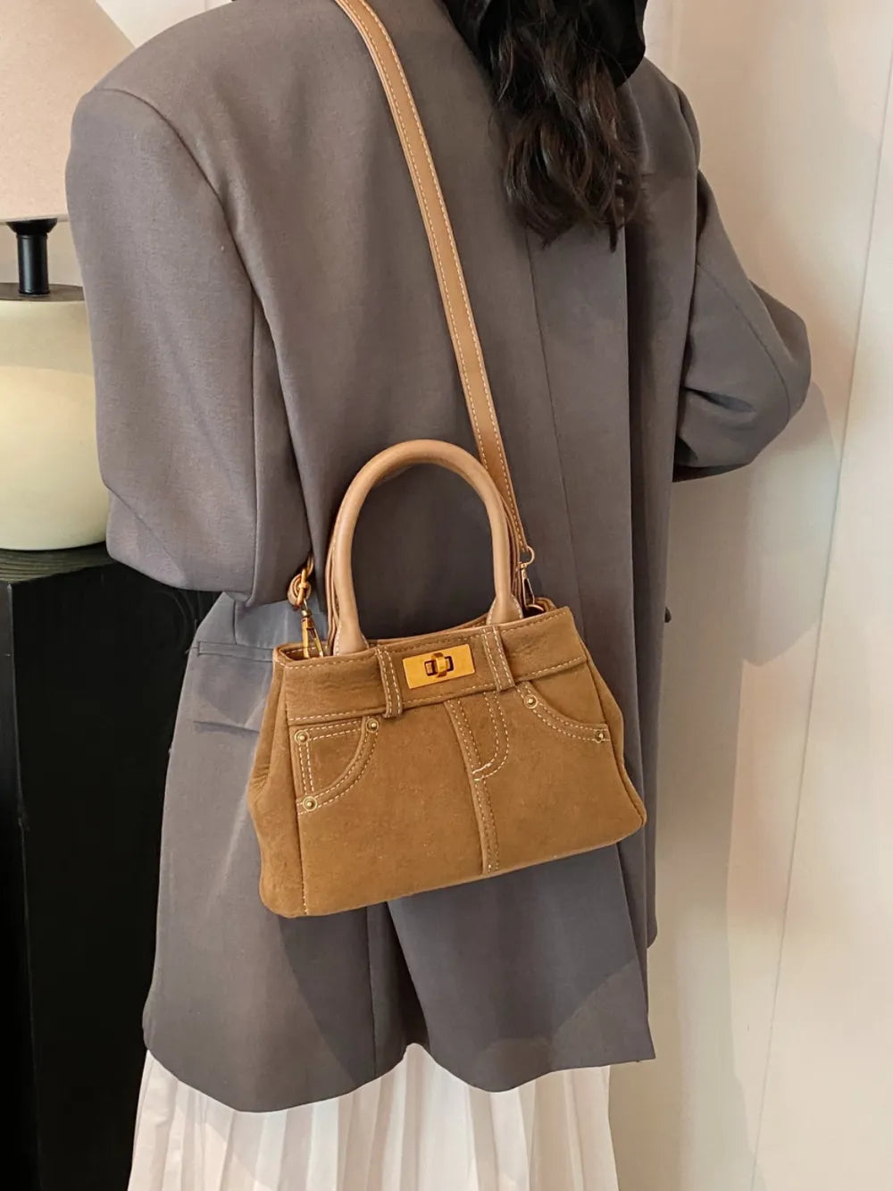 Suede Adjustable Strap Double-Use Handbag - Premium handbags from Trendsi - Just $30.99! Shop now at Handbags Specialist Headquarter