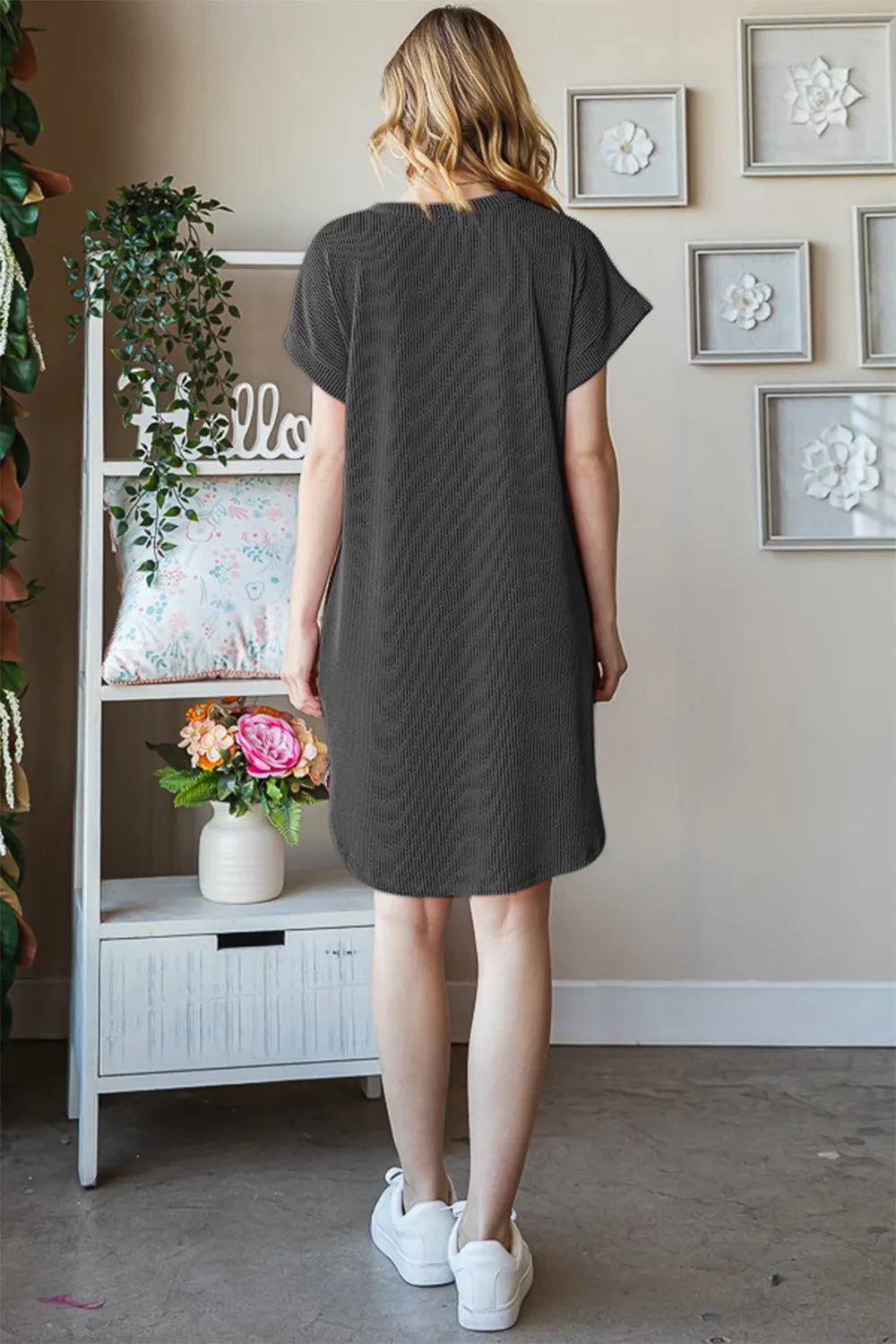 Heimish Full Size Ribbed Round Neck Short Sleeve Tee Dress - Premium Dresses from Trendsi - Just $36.99! Shop now at Handbags Specialist Headquarter