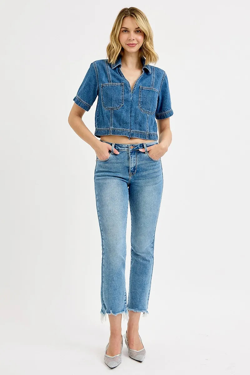 RISEN Full Size High Rise Crop Straight Slim Jeans Plus Size - Premium Women / Jeans & Denim from Trendsi - Just $63.99! Shop now at Handbags Specialist Headquarter