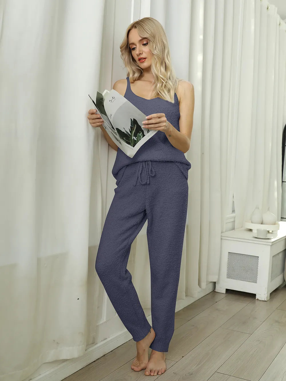 Fuzzy V-Neck Cami and Pants Lounge Set - Premium Sleepwear from Trendsi - Just $52.99! Shop now at Handbags Specialist Headquarter