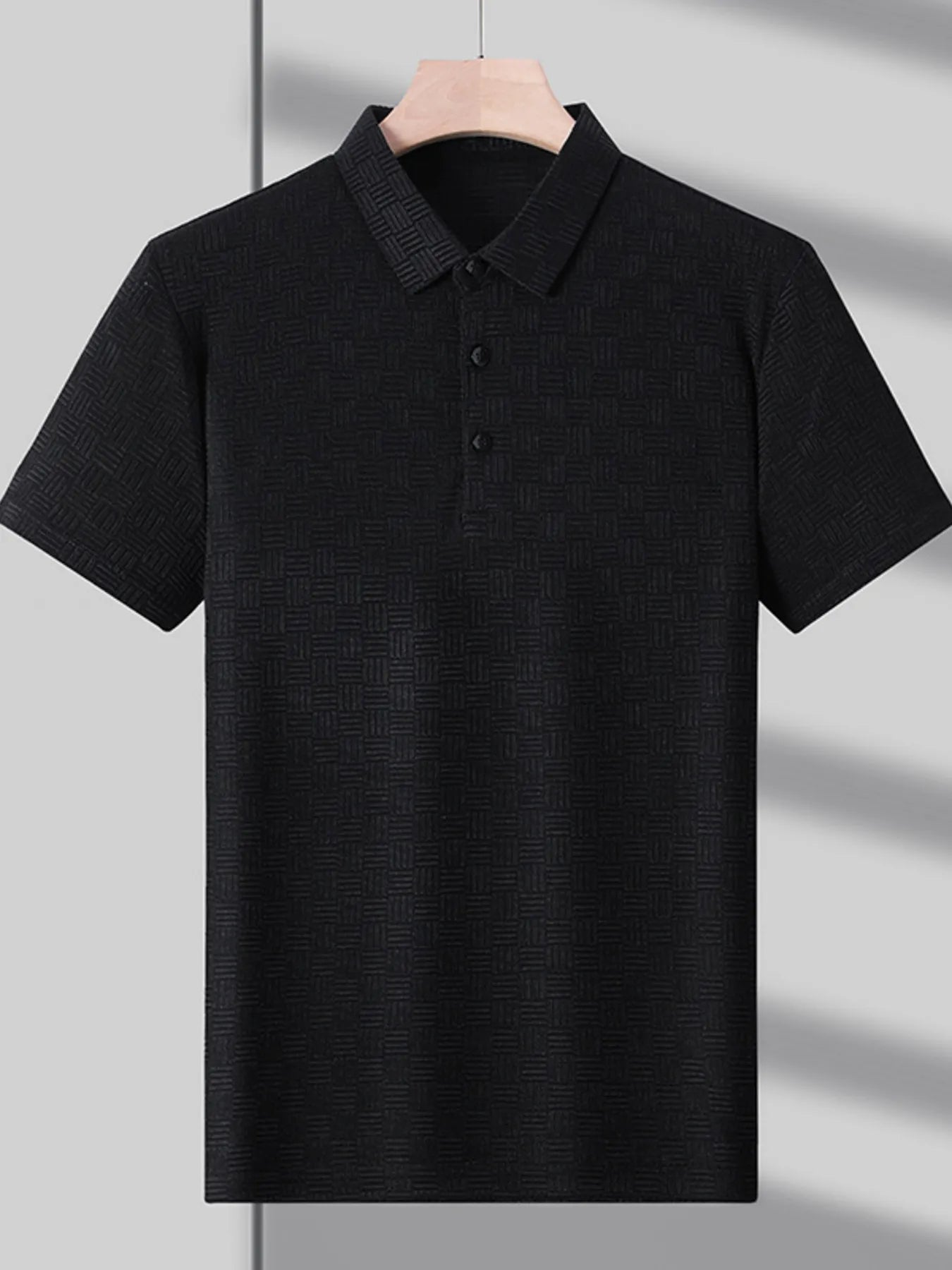 Men's Plus Size Classic Short Sleeve Textured Polo Shirt - Premium Men's Polo shirt from Trendsi - Just $35.99! Shop now at Handbags Specialist Headquarter