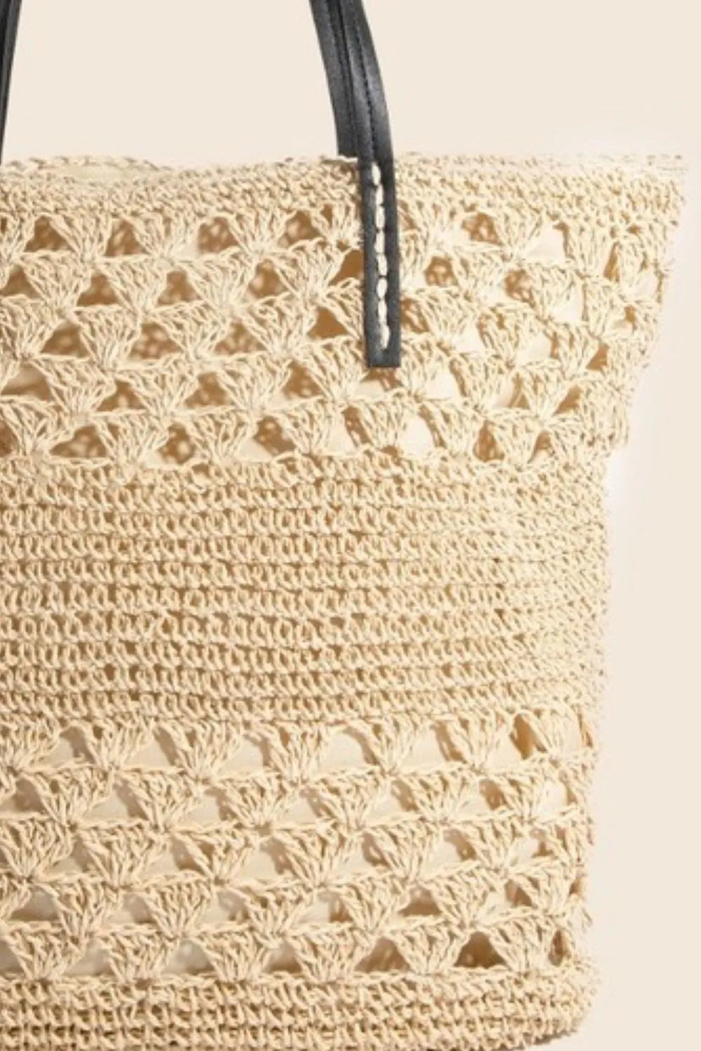 Fame Faux Leather Handle Knitted Tote Bag - Premium Tote Bag from Trendsi - Just $40.99! Shop now at Handbags Specialist Headquarter