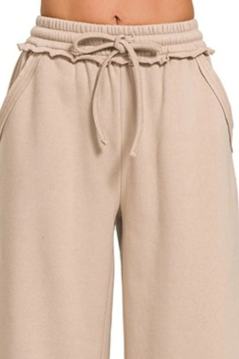 Zenana Fleece Exposed Seam Wide Leg Sweatpants - Premium Women Pants from Trendsi - Just $28.99! Shop now at Handbags Specialist Headquarter