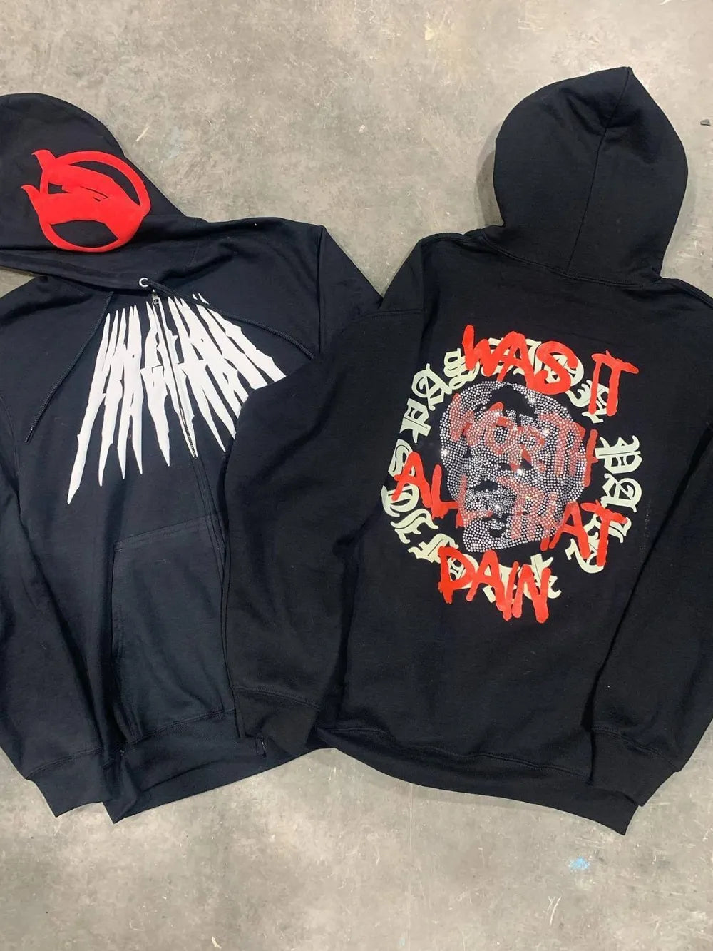 Men's Rhinestone Letter Zip Up Hoodie - Premium Men's Sweatshirts from Trendsi - Just $47.94! Shop now at Handbags Specialist Headquarter