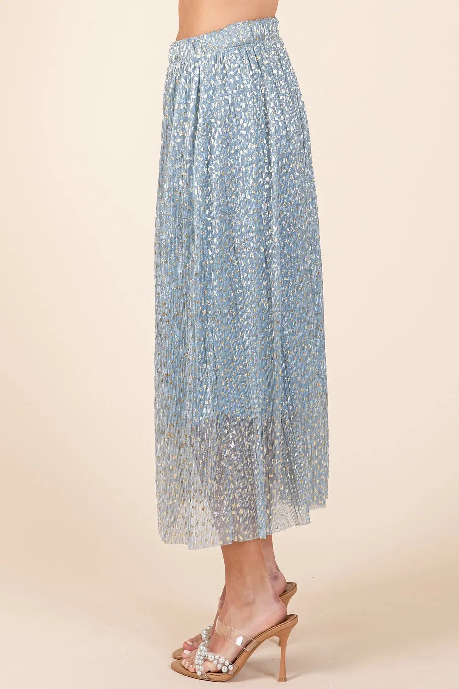 Mittoshop Metallic Glitter Speckle Print Elastic Midi Skirt - Premium Skirts from Trendsi - Just $60.99! Shop now at Handbags Specialist Headquarter