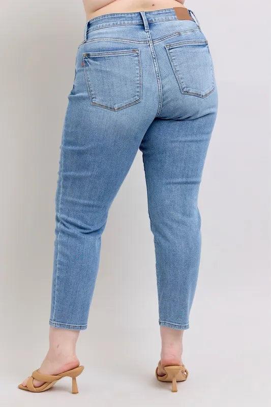Judy Blue Full Size Mid Rise Vintage Wash Slim Jeans with Cell Phone Pocket Plus Size - Premium Women / Jeans & Denim from Trendsi - Just $60.99! Shop now at Handbags Specialist Headquarter