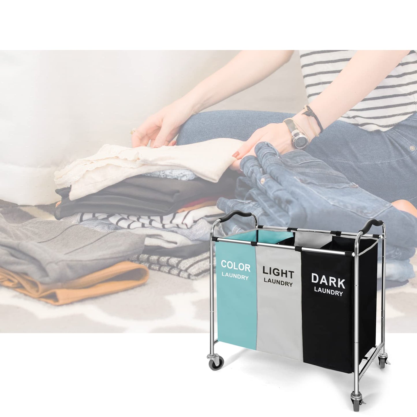 Wheeled 3-Section Laundry Cart - 240l Organizer