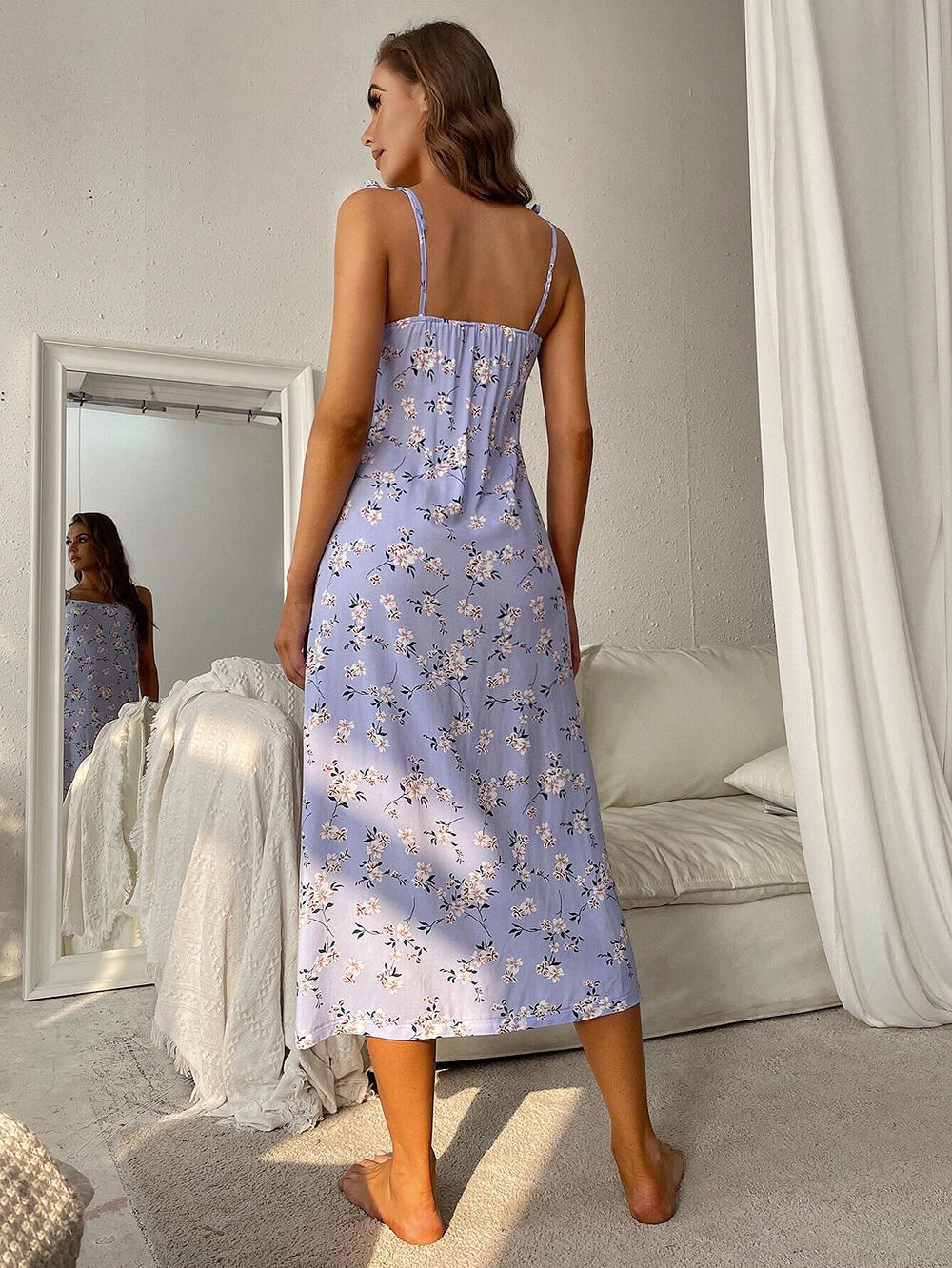 Printed Tie Shoulder Midi Night Dress - Premium Sleepwear from Trendsi - Just $31.99! Shop now at Handbags Specialist Headquarter