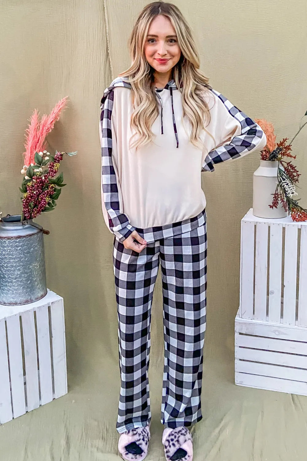And The Why Drawstring Hooded Top and Plaid Pants Lounge Set - Premium Sleepwear from Trendsi - Just $53.99! Shop now at Handbags Specialist Headquarter