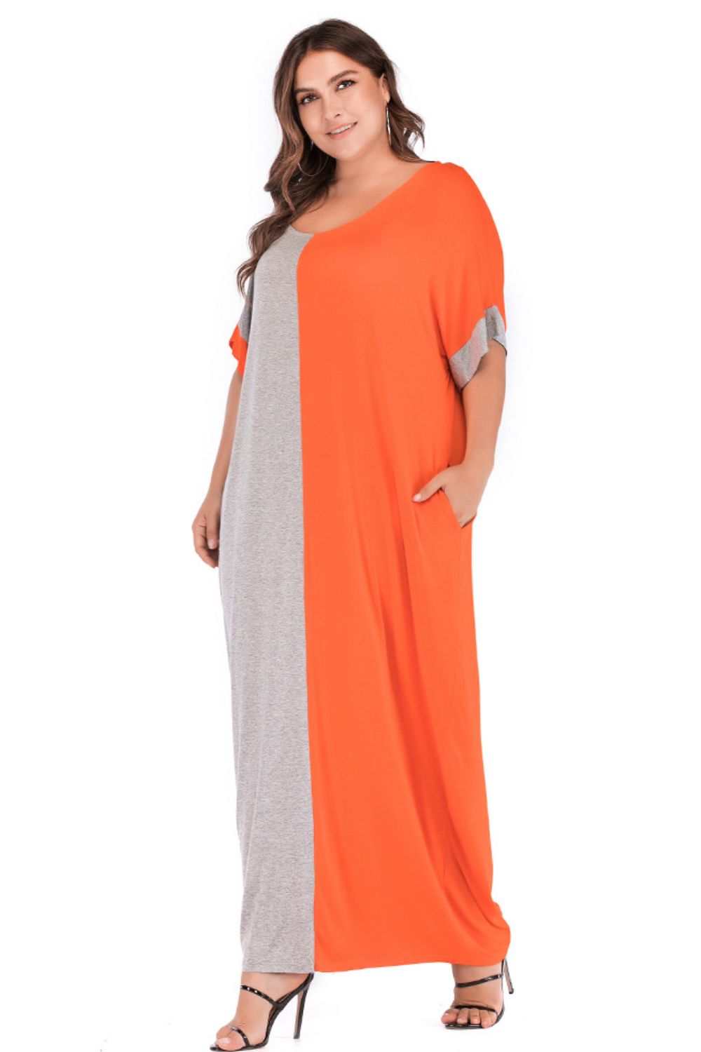 Plus Size Color Block Tee Dress with Pockets - Premium Dresses from Trendsi - Just $37.99! Shop now at Handbags Specialist Headquarter