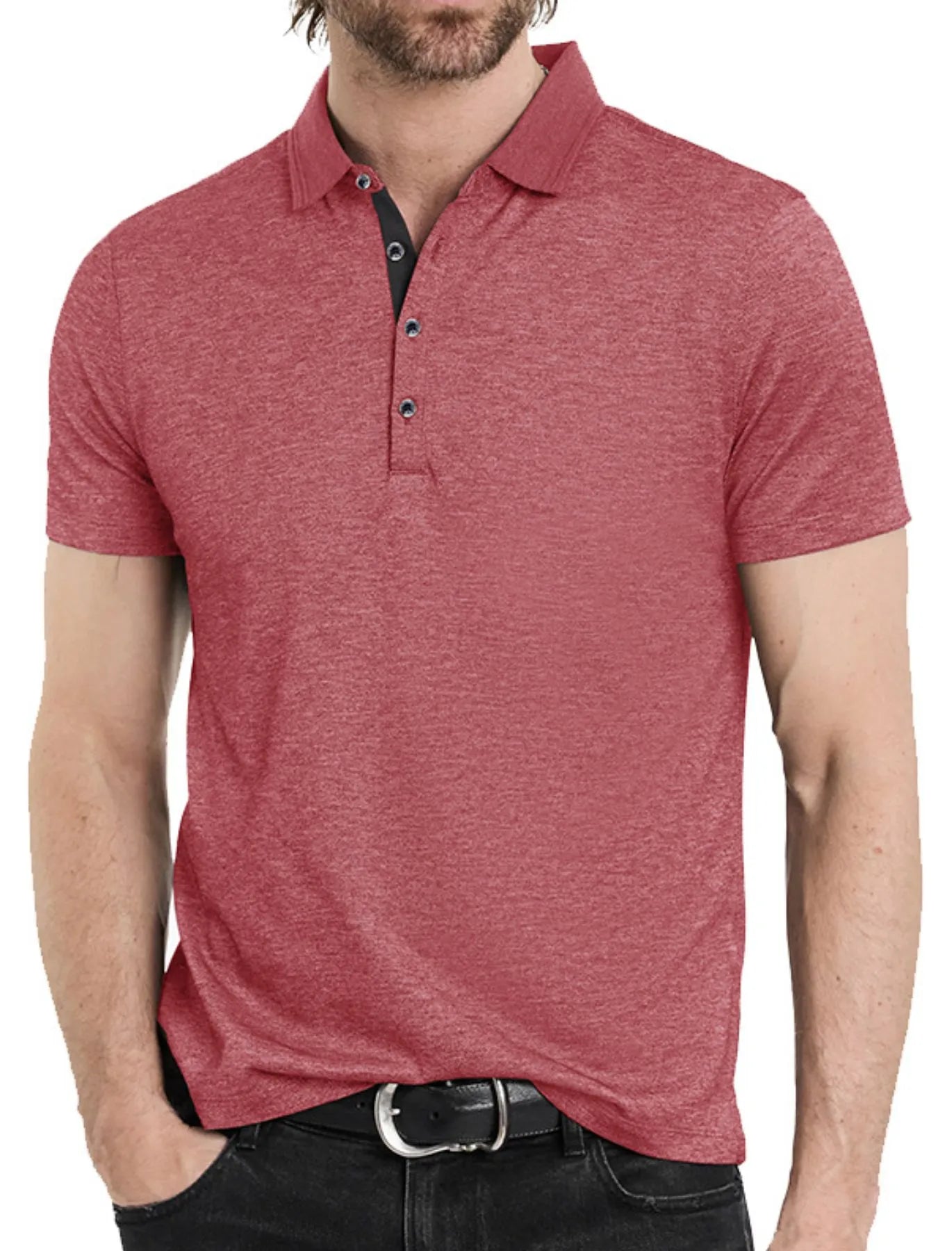 Men's Classic Heathered Short Sleeve Polo Shirt - Premium Men's Polo shirt from Trendsi - Just $39.96! Shop now at Handbags Specialist Headquarter