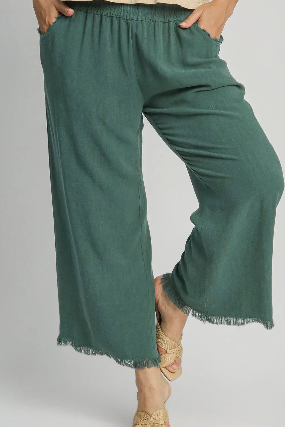 Umgee Full Size Linen Blend Elastic Waistband Wide Leg Pants Plus Size - Premium Dresses from Trendsi - Just $48.99! Shop now at Handbags Specialist Headquarter