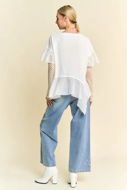 Davi & Dani Waffle Knit Bodice Ruffle Bottom Detail Top - Premium from Trendsi - Just $40.99! Shop now at Handbags Specialist Headquarter