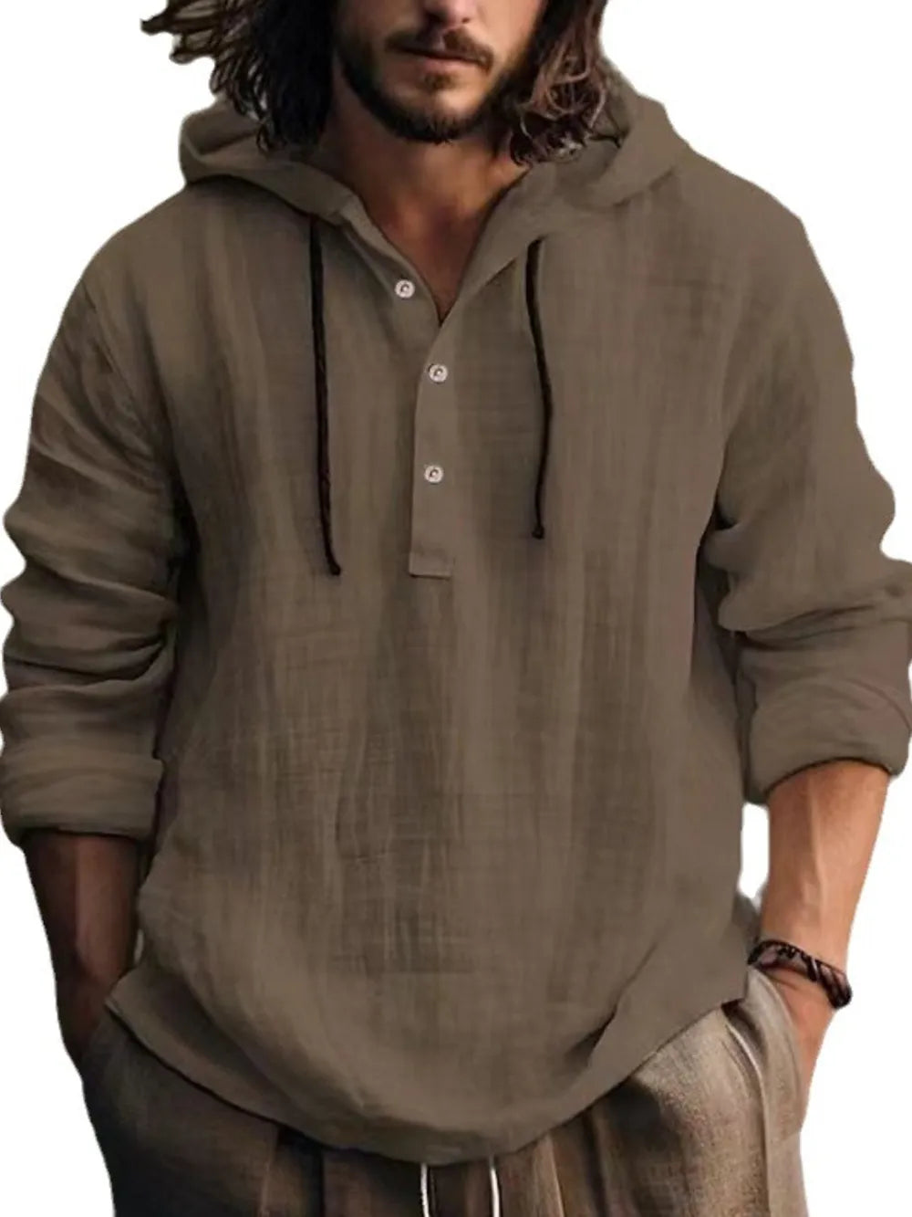 Men's Full Size Half Button Long Sleeve Hoodie - Premium Men's Sweatshirts from Trendsi - Just $28.54! Shop now at Handbags Specialist Headquarter