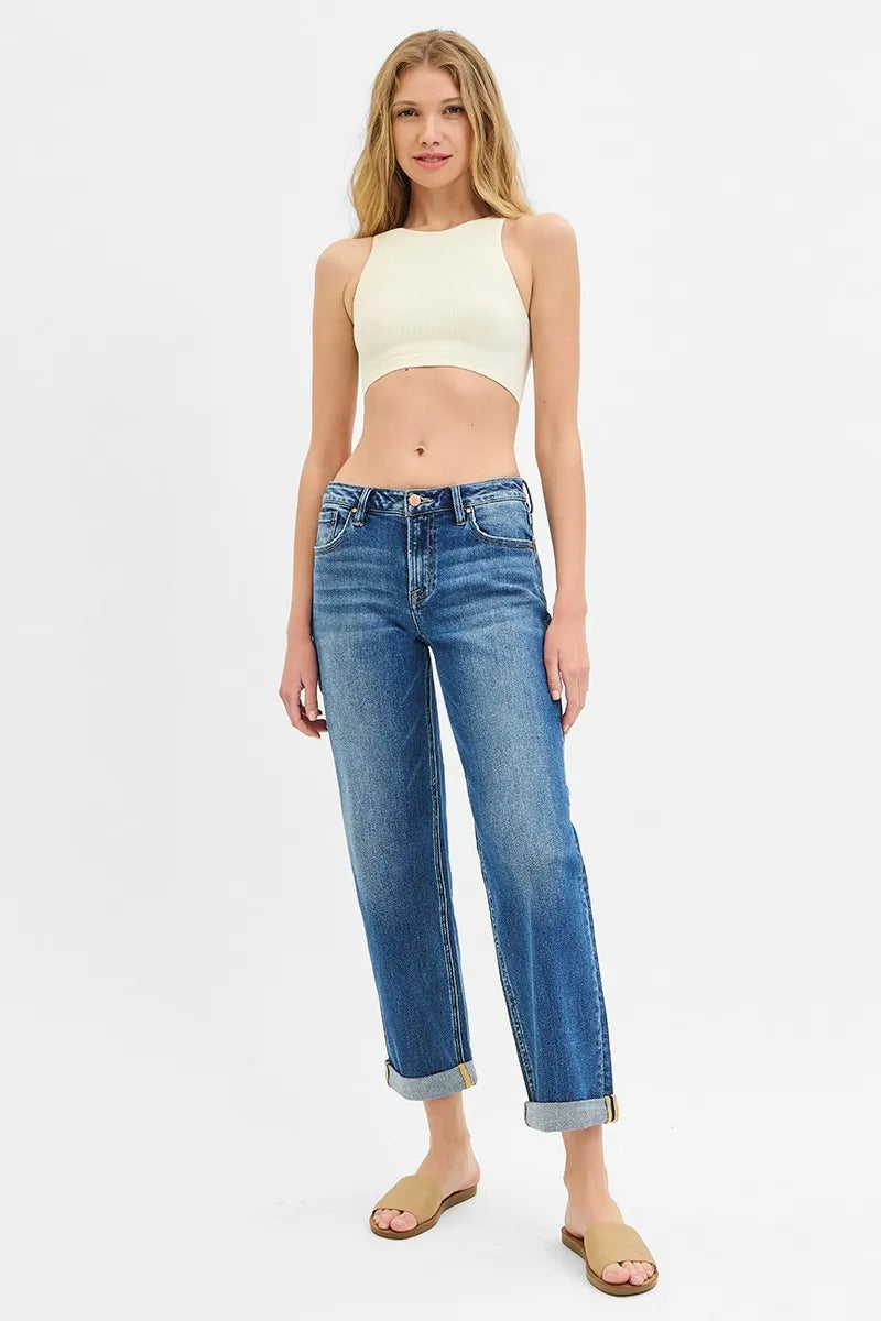 RISEN Full Size Mid Rise Boyfriend Roll Up Jeans Plus Size - Premium Women / Jeans & Denim from Trendsi - Just $66.99! Shop now at Handbags Specialist Headquarter