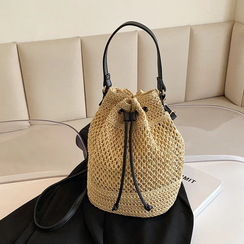 Woven Straw Bag Ladies Bucket Crossbody Bag Summer Beach Bag Retro Travel Shoulder Bags Small Travel Purse and Handbag For Women - Premium Tote Bag from eprolo - Just $32.99! Shop now at Handbags Specialist Headquarter