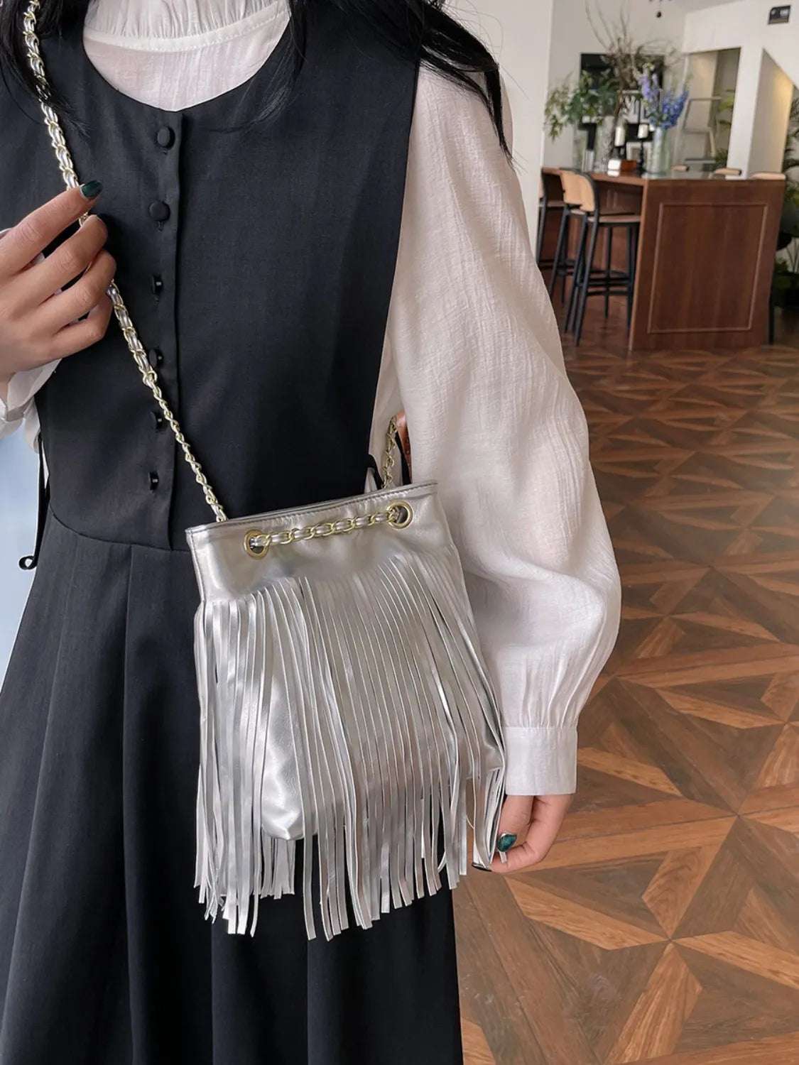 Fringe PU Leather Crossbody Bag - Premium Crossbody Bag from Trendsi - Just $26.99! Shop now at Handbags Specialist Headquarter