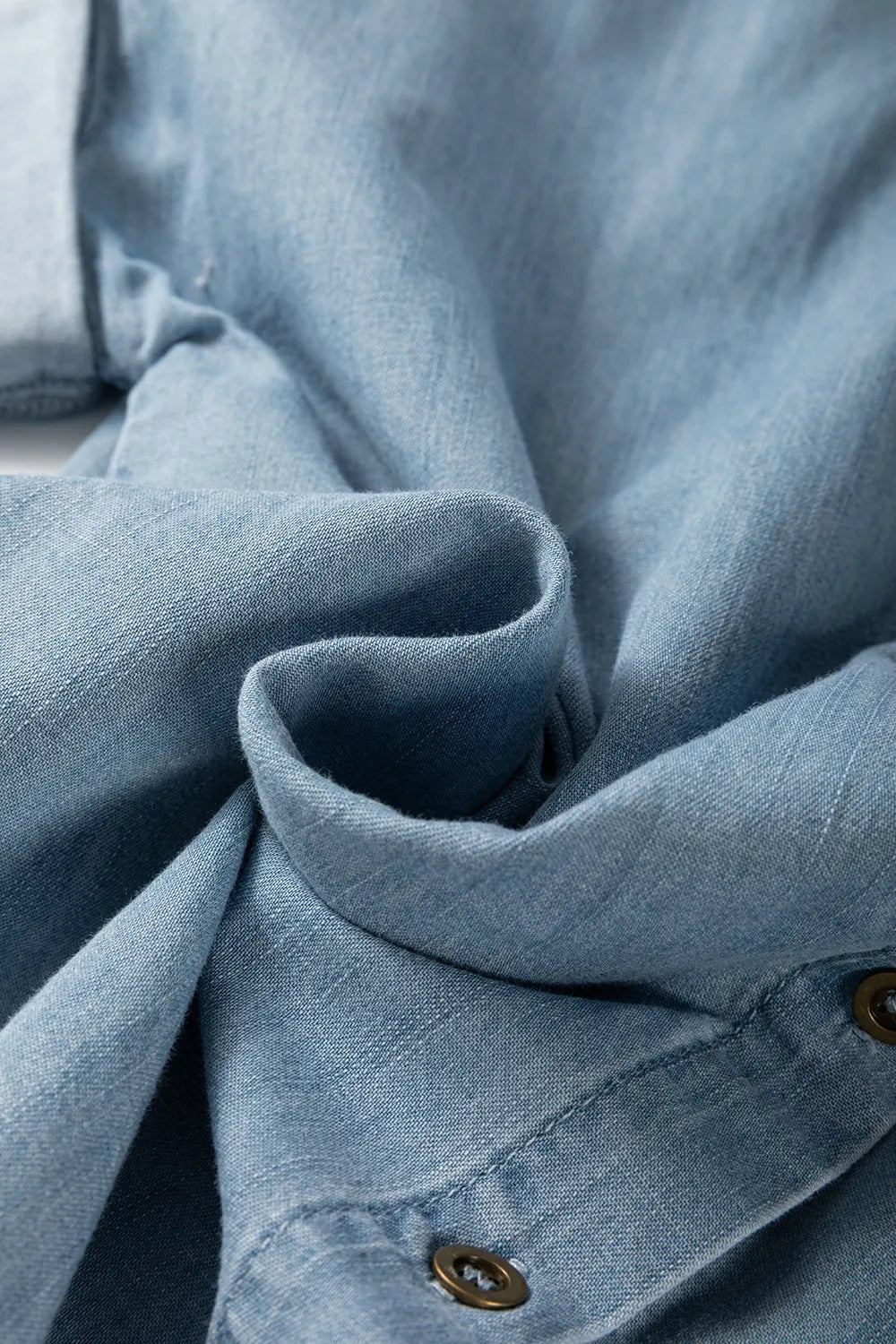 Folded Short Sleeve Patched Pocket Denim Shirt - Premium Women / Jeans & Denim from Trendsi - Just $48.76! Shop now at Handbags Specialist Headquarter