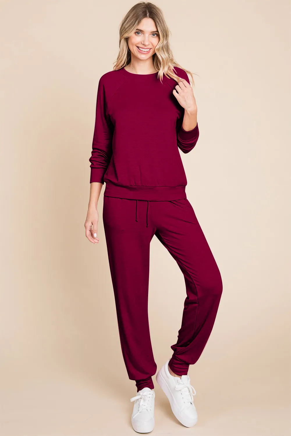 Super Lady Round Neck Raglan Sleeve Top and Pants Lounge Set - Premium Sleepwear from Trendsi - Just $41.99! Shop now at Handbags Specialist Headquarter