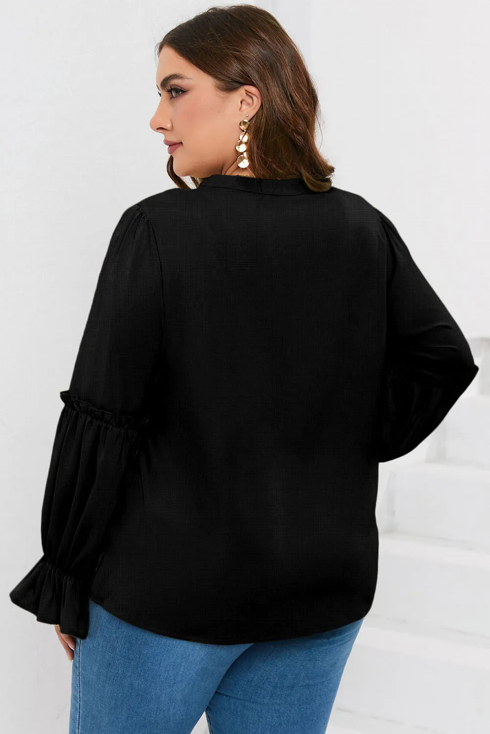 Plus Size Ruffled Tie Neck Flounce Sleeve Blouse - Premium Plus Size Shirts from Trendsi - Just $27! Shop now at Handbags Specialist Headquarter