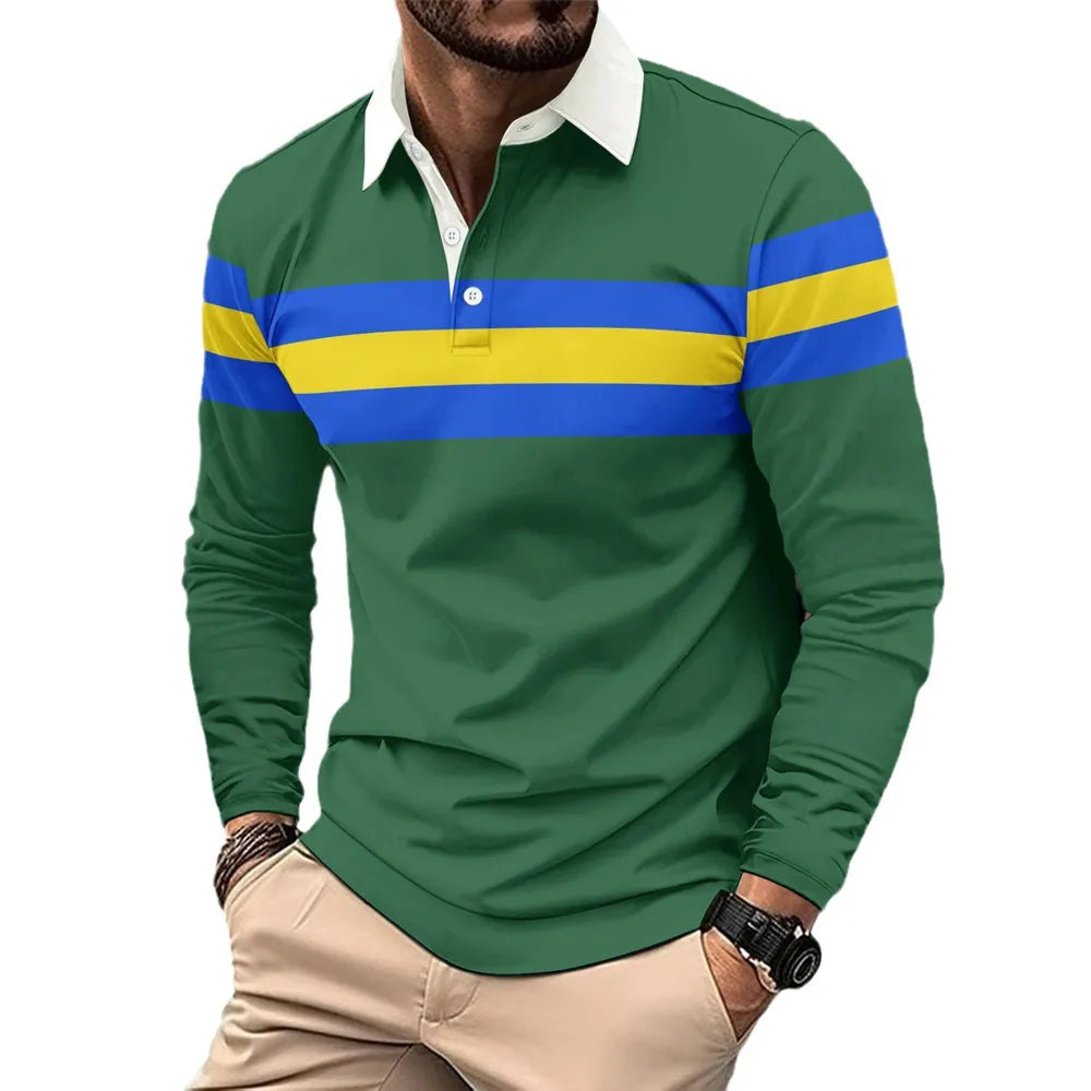 Men's Full Size Collared Contrast Striped Polo Plus Size - Premium Men's Polo shirt from Trendsi - Just $38.99! Shop now at Handbags Specialist Headquarter