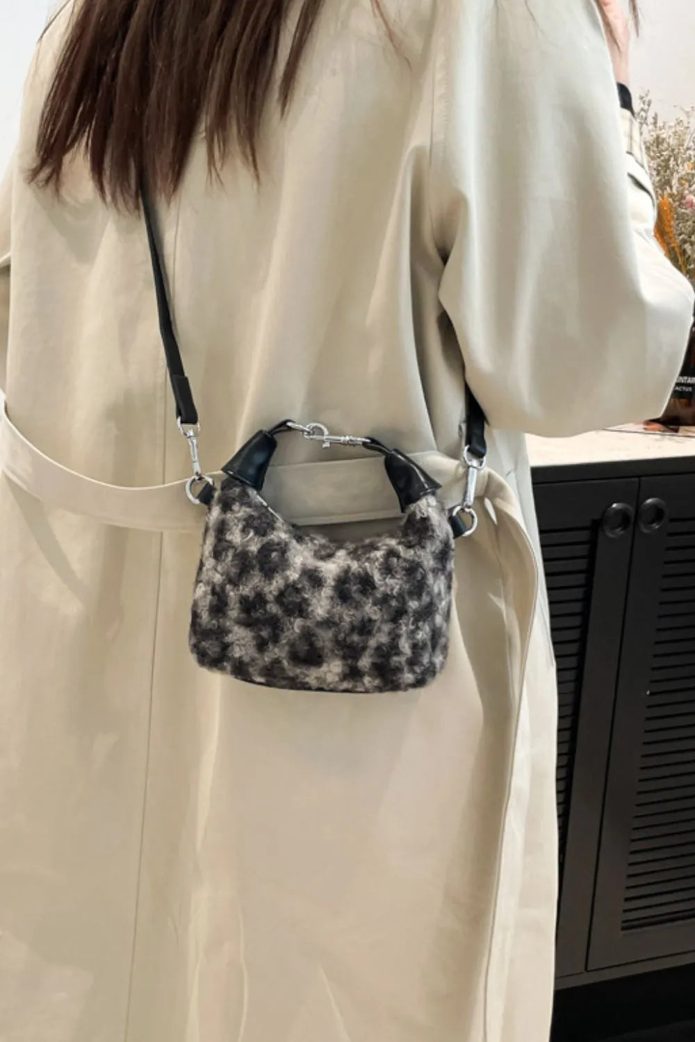 Fuzzy Polyester Mini Handbag with Zipper - Premium Tote Bag from Trendsi - Just $39.99! Shop now at Handbags Specialist Headquarter