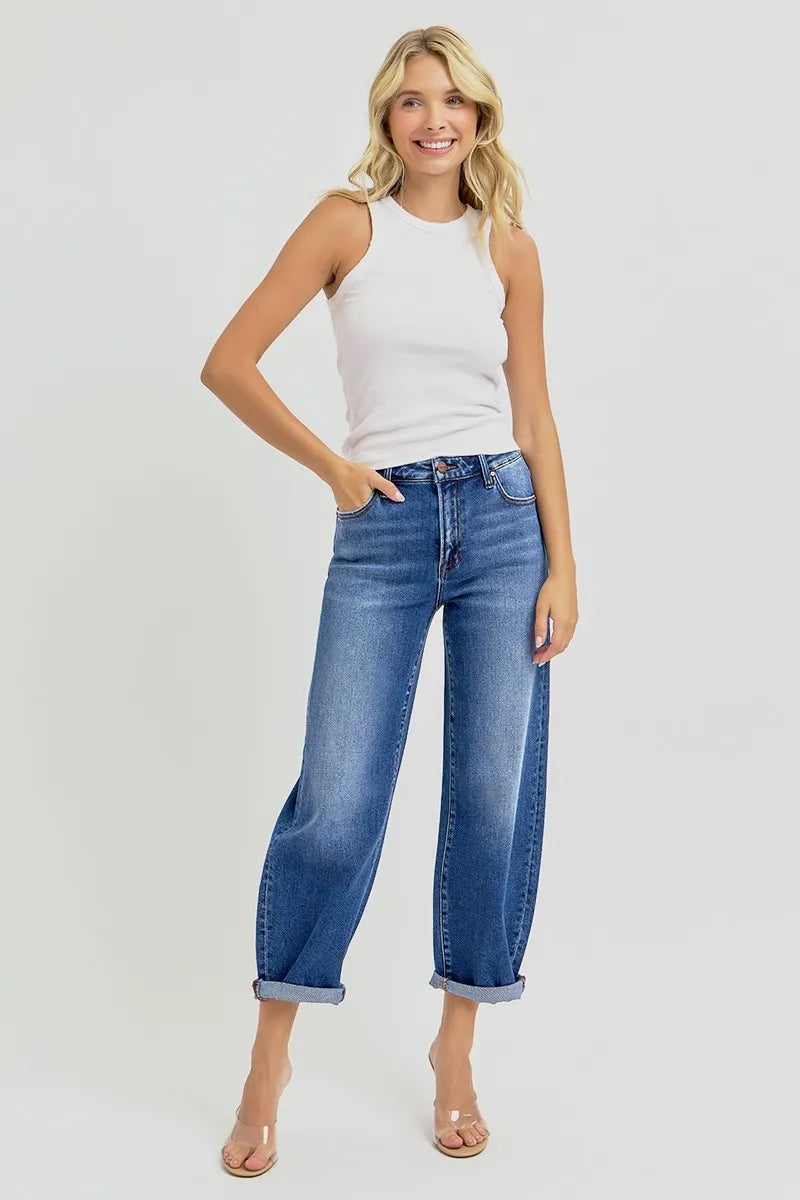 RISEN Full Size High Rise Crop Mild Barrel Jeans Plus Size - Premium Women / Jeans & Denim from Trendsi - Just $65.99! Shop now at Handbags Specialist Headquarter