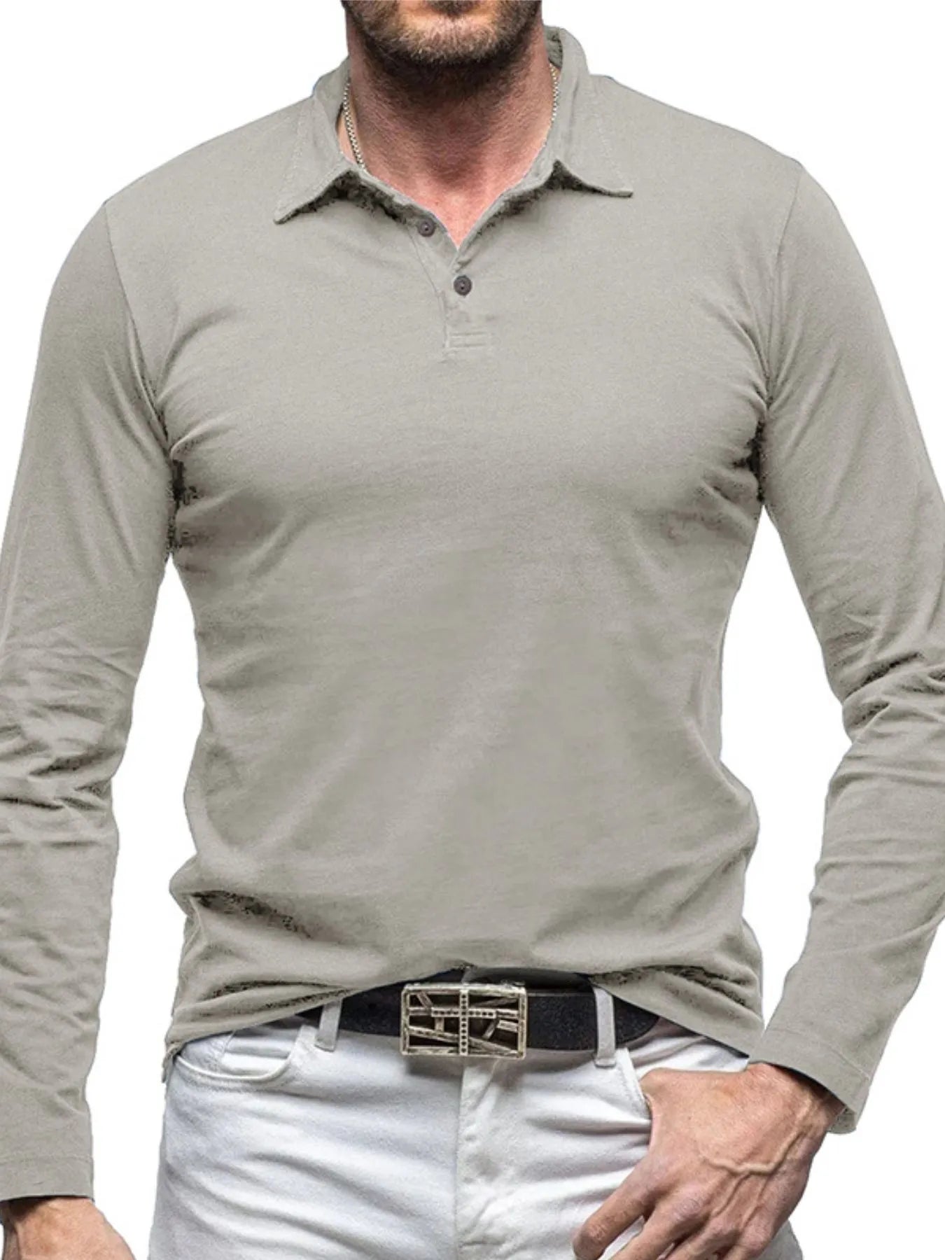 Men's Collared Neck Long Sleeve Polo - Premium Men's Polo shirt from Trendsi - Just $43.99! Shop now at Handbags Specialist Headquarter