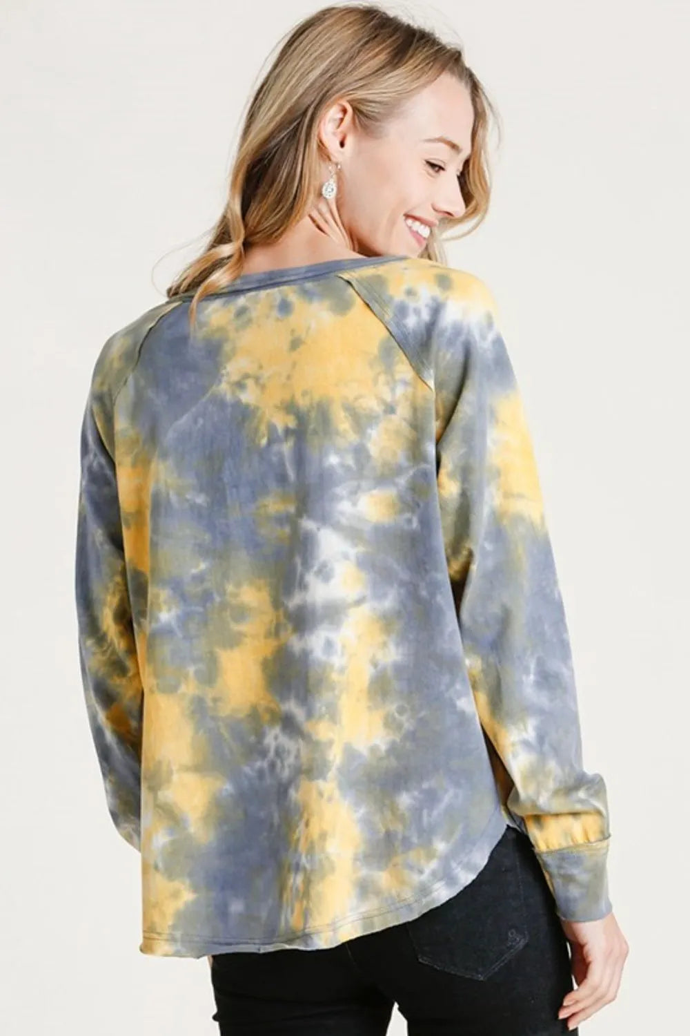 Umgee Full Size Tie Dye Button Front Long Raglan Sleeve Top Plus Size - Premium Dresses from Trendsi - Just $28.99! Shop now at Handbags Specialist Headquarter