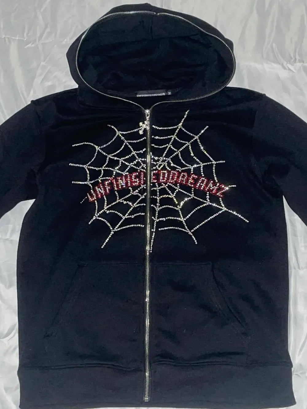 Men's Spider Web Rhinestones Zip-Up Hoodie - Premium Men's Sweatshirts from Trendsi - Just $39.02! Shop now at Handbags Specialist Headquarter