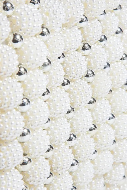 Fame Metallic and Pearl Cluster Beaded Handbag - Premium Tote Bag from Trendsi - Just $57.99! Shop now at Handbags Specialist Headquarter