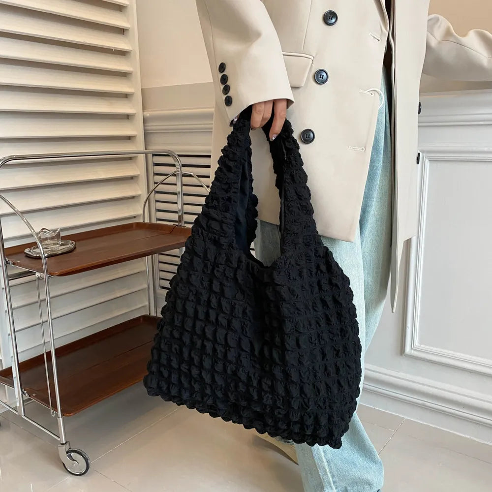 Ruched Polyester Large Handbag - Premium Tote Bag from Trendsi - Just $39.99! Shop now at Handbags Specialist Headquarter