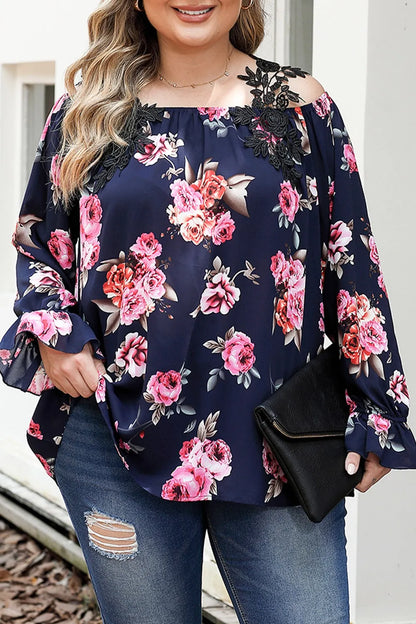 Plus Size Floral Flounce Sleeve Blouse - Premium Plus Size Shirts from Trendsi - Just $25! Shop now at Handbags Specialist Headquarter