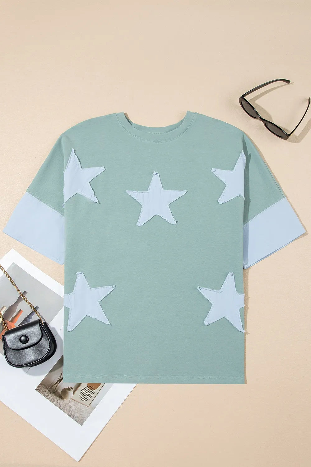 Frayed Denim Star Patched Oversize T Shirt - Premium Women / Jeans & Denim from Trendsi - Just $32.24! Shop now at Handbags Specialist Headquarter