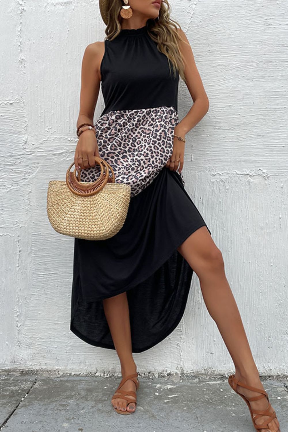 Perfee Leopard Contrast Sleeveless Maxi Dress - Premium Maxi Dress from Trendsi - Just $38.99! Shop now at Handbags Specialist Headquarter