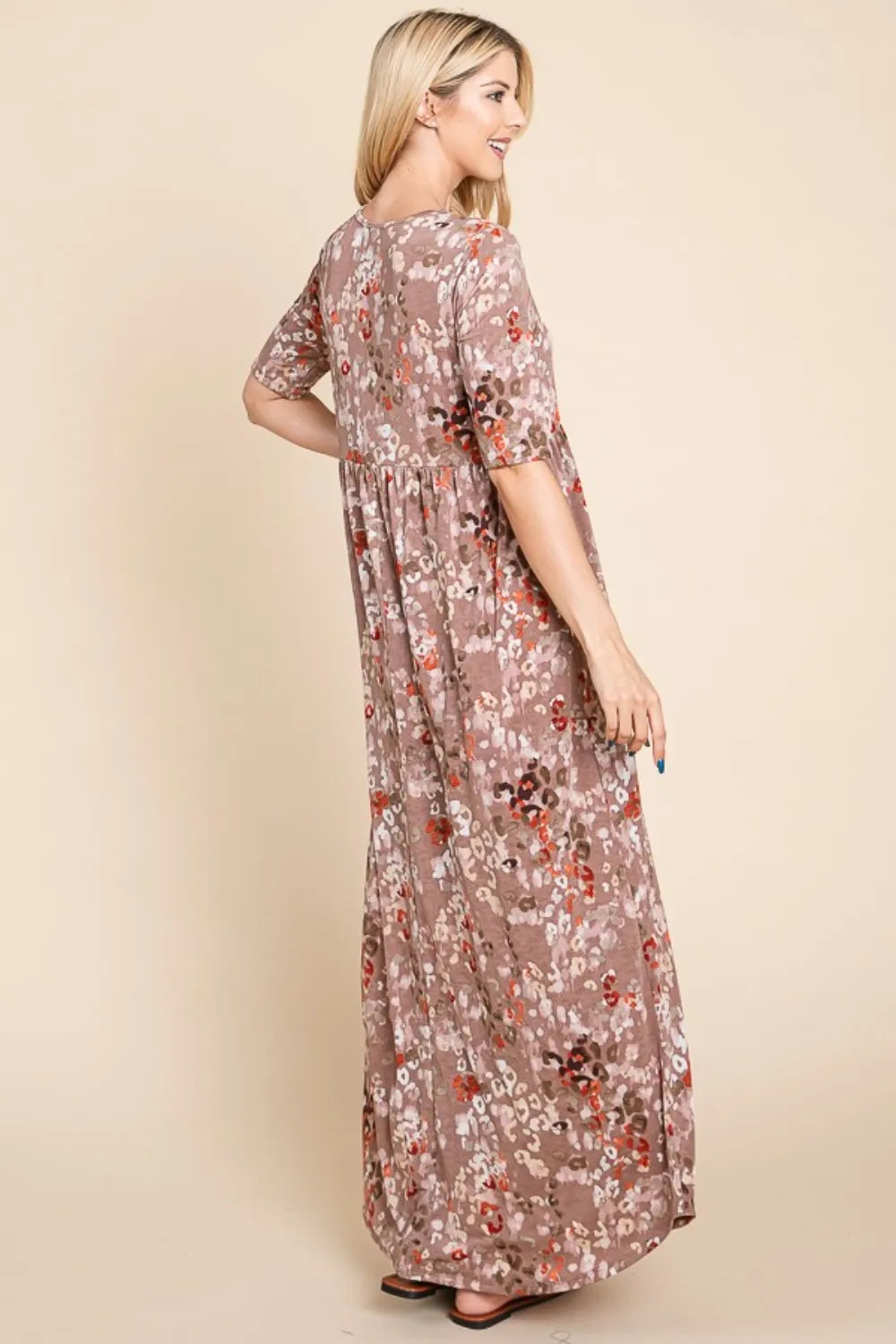 BOMBOM Printed Shirred Maxi Dress - Premium Maxi Dress from Trendsi - Just $45.99! Shop now at Handbags Specialist Headquarter
