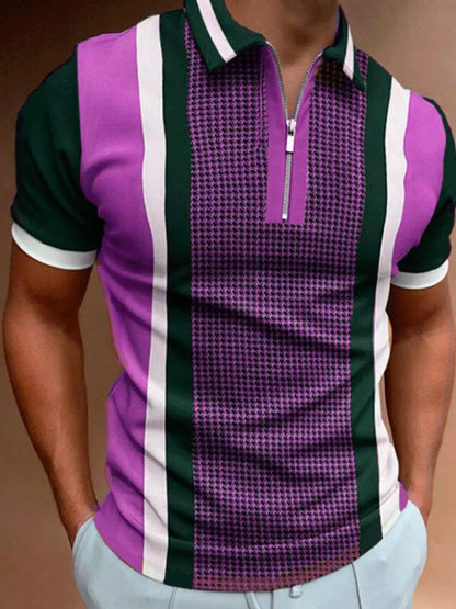 Men's Full Size Quarter Zip Short Sleeve Polo Plus Size.