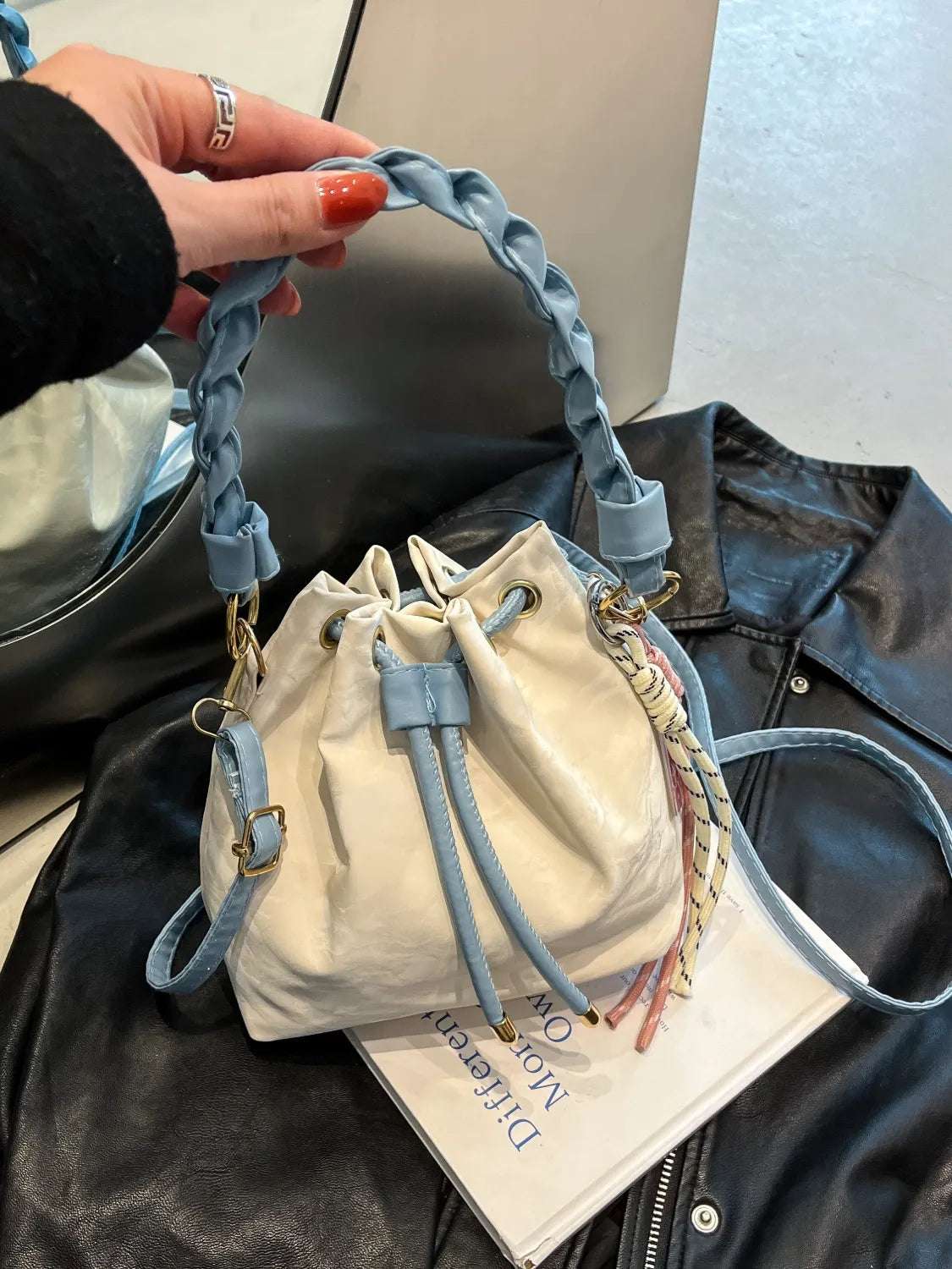 Drawstring PU Leather Bucket Bag - Premium Crossbody Bag from Trendsi - Just $19.99! Shop now at Handbags Specialist Headquarter