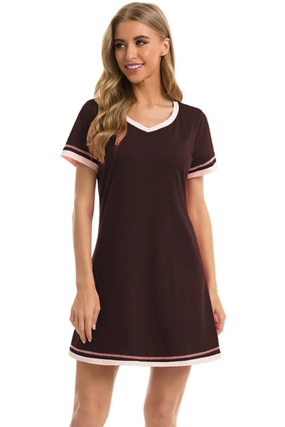 Contrast Trim Short Sleeve Lounge Dress - Premium Sleepwear from Trendsi - Just $26! Shop now at Handbags Specialist Headquarter