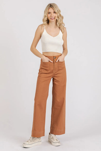 Mittoshop Twill Patch Pocket High Rise Wide Leg Pants - Premium Women Pants from Trendsi - Just $55.99! Shop now at Handbags Specialist Headquarter